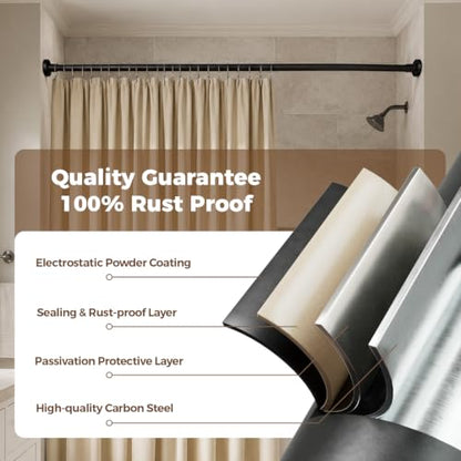 HYSEYY Heavy Duty Shower Curtain Rod,26-80inch Adjustable Tension Rod Black | No Drilling Shower Rods for Bathroom, 1" Diameter Spring Tension Curtain Rod, Non Slip Rust Proof Curtain Rod for bathtubs - color: Black