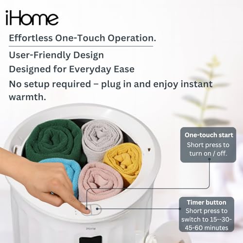 iHome Luxury 20L Towel Warmer, Large Hot Towel Warmers for Bathroom, with Inner Fragrance Pad Holder, Great for Blankets and Spa and More