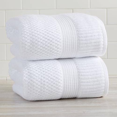 NY Loft 100% Cotton 2-Pack Oversized Bath Towel Set | White | Quick-Dry | Two Oversized 35" x 70" Bath Towels / Bath Sheets | Super Absorbent | Designer-Styled Texture - color: Bright White, size: Bath Sheets (2 Pack)