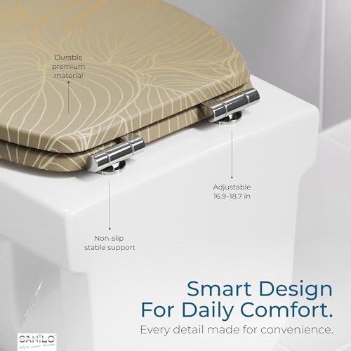SANILO Wooden Toilet Seat with Soft Close [ROUND] - Decorative, Quiet & Slow Close Molded Wood Seat - With Strong Bumpers & Hinges - Adjustable Fit – Hosta - color: Hosta