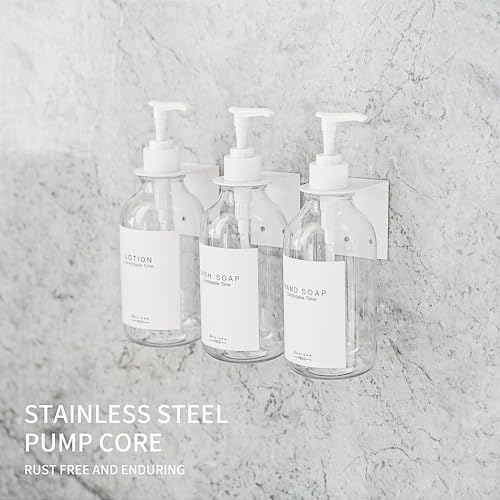Shampoo and Conditioner Dispenser for Shower Wall 3 Chamber,Refillable Shampoo and Conditioner Bottles with Waterproof Labels,Soap Dispenser with Pumps - color: 3 Bottles 3 Wall Mounts-clear