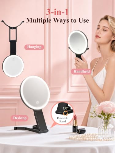 40X/1X Makeup Magnifying Mirror with Lights, 6inch Double-Sided LED Makeup Mirror, Desktop 1X/40X Travel Magnifying Mirror, 3 Color Dimmable Lights, 2000mAh Rechargeable Battery, 3 Ways to Use