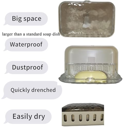 Large Waterproof Soap Dish with Lid, Self Draining Soap Holder Fit Dr Squatch Soap, Wall Mounted Bathroom Shower RV Container with Adhesive (Transparent) - color: Transparent
