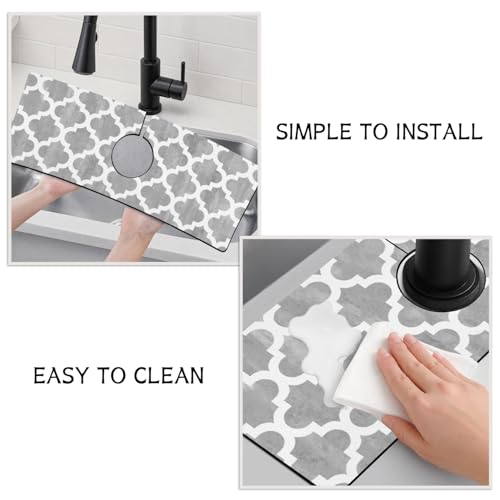 Modern Moroccan Grey Stripe Kitchen Sink Splash Guard Faucet Mat,Faucet Non-Slip Absorbent Mat,Farmhouse Sink Splash Guard Behind Faucet for Kitchen Bathroom, 15"x5.5" - color: Drying Faucet Mat 6