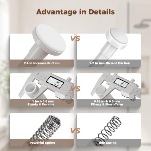 HYSEYY Heavy Duty Shower Curtain Rod,26-80inch Adjustable Tension Rod White | No Drilling Shower Rods for Bathroom, 1" Diameter Spring Tension Curtain Rod, Non Slip Rust Proof Curtain Rod for bathtubs - color: White