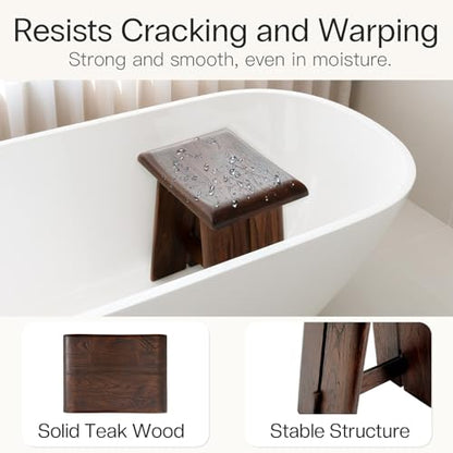 StrongTek Teak Shower Seat, 18-Inch Curved Wooden Stool, Fully Assembled | 350 lb Capacity, Compact Fit for Small Showers, Bathrooms and Spa Corners, Ready to Use Out of the Box, Dark Brown Finish