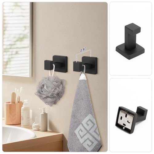 NearMoon 5 Pieces Bathroom Hardware Set 304 Stainless Steel, Square Towel Rack Kit - 24" Towel Rod + Towel Ring + Toilet Paper Holder + 2 Robe Hooks, Wall Mounted Bath Accessories (Matte Black) - color: Matte Black