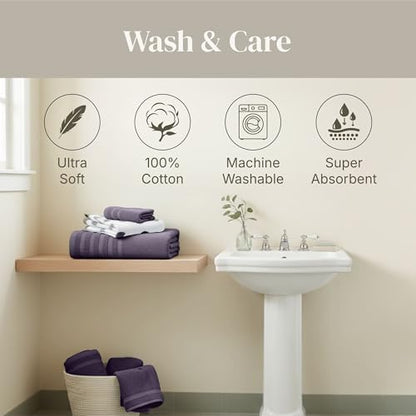 Modern Threads 6 Piece Bath Towel Set – Bathroom Set with 2 Bath Towels, 2 Hand Towels, and 2 Wash Cloths – 100% Cotton, Super Absorbent & Extra Soft – Reversible Natural Vine (Purple) - color: Purple