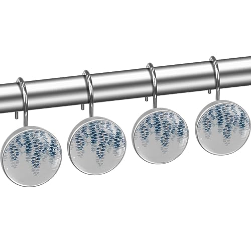 Eucalyptus Leaves Bath Mat Blue Leaf Plant Botanical Decorative Shower Curtain Hooks Rings Set of 12 Hooks for Shower Curtain Rustproof Curtain Rings for Bathroom