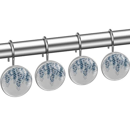 Eucalyptus Leaves Bath Mat Blue Leaf Plant Botanical Decorative Shower Curtain Hooks Rings Set of 12 Hooks for Shower Curtain Rustproof Curtain Rings for Bathroom