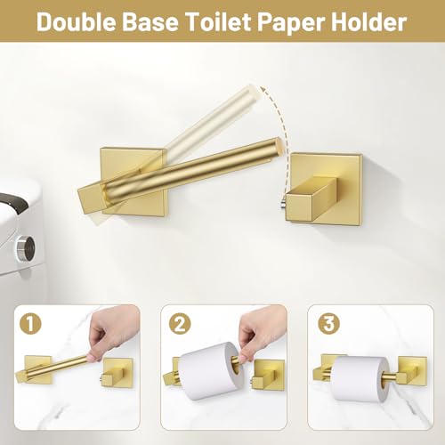 Towel Ring Set 4 Piece Bathroom Hardware Set Includes Towel Ring 2 Towel Hooks and Toilet Paper Holder Stainless Steel Wall Mounted (Brushed Gold) - color: Brushed Gold, size: Set D