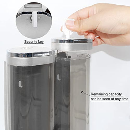 2-Chamber Soap Dispensers Wall Mount,400ml Bathroom Shower Pump Dispenser,Press Manually Lotion Shower Soap Dispenser Usefor Home,Bath,Kitchen,Hotels,Restaurants(Silver) - color: Silver, size: 2 Chamber