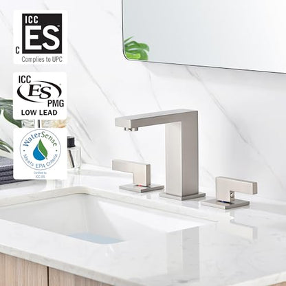 sumerain 8 Inch Widespread Brushed Nickel Bathroom Faucet 2 Handles Lavatory Faucet with Quick Install Hose - color: Brushed Nickel