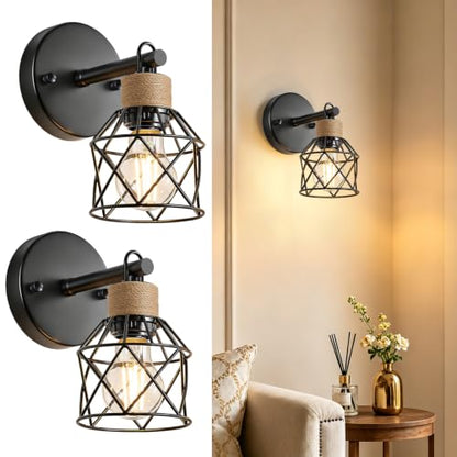 Set of 2 Wall Sconces for Bathroom, Black Modern Vanity Lights with Metal Lampshade, Bathroom Wall Lamp for Mirror Kitchen Living Room Hallway Cabinet Porch, E26 Socket - size: 1-Light (2 Pack)