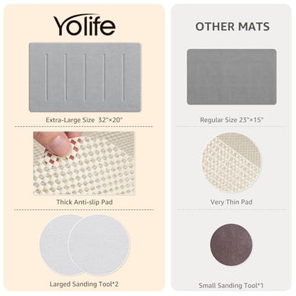 Yolife Stone Bath Mat Large, 32" x 20" Diatomaceous Earth Bath Mat for Bathroom, Super Absorbent Quick Drying Bathroom Stone Mat, Non-Slip Diatomite Shower Mat, Easy to Clean, Light Grey - color: Light Grey