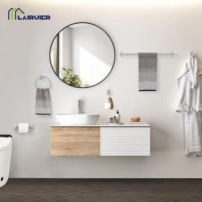Lairuier Brushed Nickel Bathroom Accessories, Towel Bar Set Wall Mounted | 5 Pieces Bathroom Hardware Set, SUS304 Stainless Steel Double Base 23.6" Towel Bar, Towel Ring, Toilet Paper Holder & Hooks - color: Brushed Nickel, size: 5 Pieces - Double Base