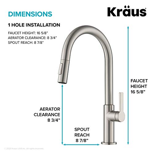 KRAUS Oletto Single Handle Pull Down Kitchen Faucet in Spot Free Stainless Steel, KPF-2820SFS - color: Spot Free Stainless Steel, style: Pull Down Faucet