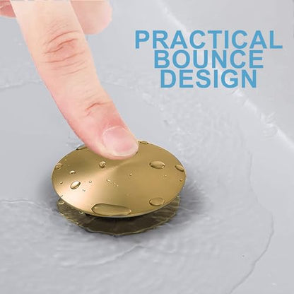 Rockgoya Bathroom Sink Drain, 2 Pack Gold Drain Stopper Bathroom Sink Without Overflow, Pop Up Drain Assembly with Detachable Strainer Basket, Built-in Anti-Clogging Strainer,Stainless Steel - color: Gold-2 Pack, style: Without Overflow