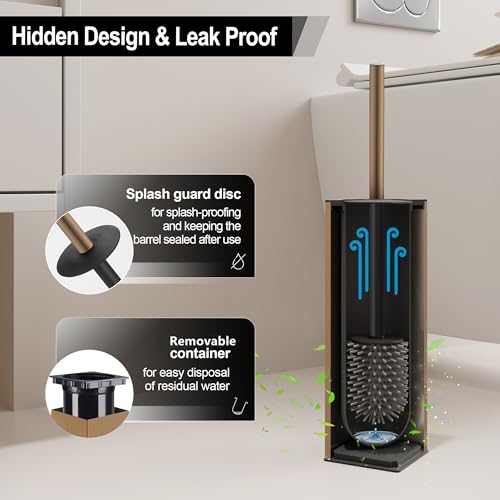 BGL Toilet Brush with Holder for Bathroom Matte Brushed Brass Aluminium Standing for Bathroom Toilet Bowl Cleaner Brush and Holder Set, Square Design - color: Matte Brushed Brass