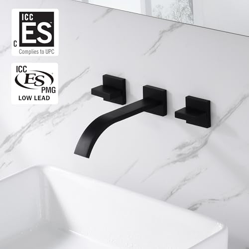 sumerain Black Bathroom Faucet Wall Mount Lavatory Faucet Includes Rough in Valve - color: Matte Black