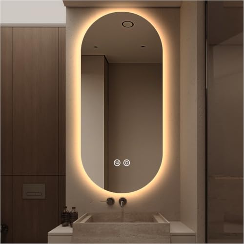 24" x 40" Oval Backlit LED Lighted Bathroom Mirror with Lights | Pill-Shaped Vanity Mirror for Wall, Anit-Fog, Stepless Dimmable, Memory Function, Frameless, Shatter-Proof, CRI≥93 - color: Mirror + Backlit (Low-iron, Copper-free Mirror), size: 40"L x 24"W
