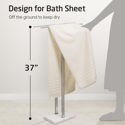 KES 37" H Standing Towel Rack, Heavy Marble Base, Brushed Finish | Taller Version, SUS304 Stainless Steel, 8.23 Lb Base, Anti-Slip Pads, Ideal For Large Bath Towels, No Drilling - color: Brushed Finish, size: 37" H (Equal-height)