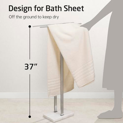 KES 37" H Standing Towel Rack, Heavy Marble Base, Brushed Finish | Taller Version, SUS304 Stainless Steel, 8.23 Lb Base, Anti-Slip Pads, Ideal For Large Bath Towels, No Drilling - color: Brushed Finish, size: 37" H (Equal-height)