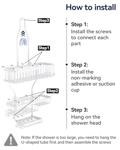 Never Rust Shower Caddy Hanging, Aluminum Shower Racks for Inside Shower, 3-Tier Shower Organizer Hanging Over Shower Head with Hooks and Soap Holder, White - color: White