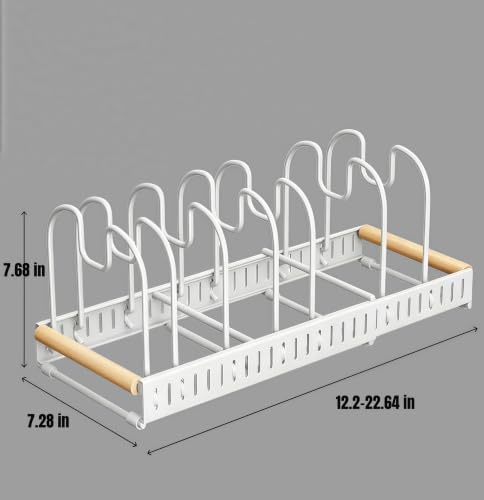 Pots and Pans Organizer Rack for under Cabinet, Expandable 12.2''-22.64'' Pot Lid Kitchen Cabinet Organizer Holder with 7 Adjustable Compartment Cutting Board Organizer for Pan Lid, Bakeware - size: Expandable Pot Rack Organizer