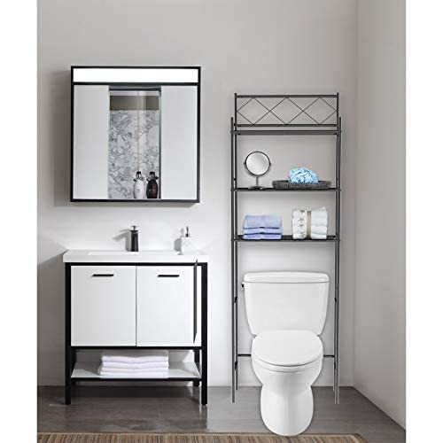 J&V TEXTILES 3-Shelf Bathroom Organizer Over The Toilet, Bathroom Spacesaver (Black) - color: Black