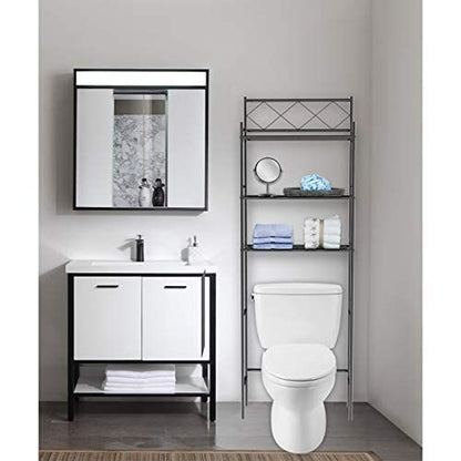 J&V TEXTILES 3-Shelf Bathroom Organizer Over The Toilet, Bathroom Spacesaver (Black) - color: Black