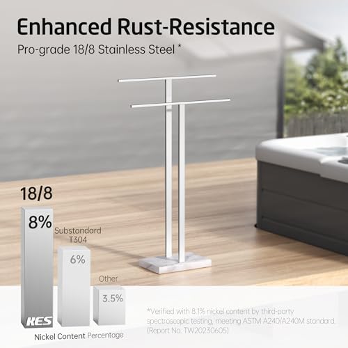 KES Standing Towel Rack with Marble Base, 2-Tier 33” H Polished Silver | Heavy Weighted Base, SUS304 Stainless Steel, Anti-rust, Freestanding, Bathroom Floor, Fits Bath Towels & Hand Towels, BTH217 - color: Polished Silver, size: 33” H (2-tier)