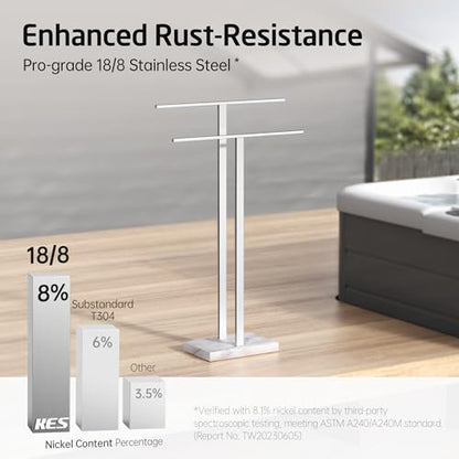 KES Standing Towel Rack with Marble Base, 2-Tier 33” H Polished Silver | Heavy Weighted Base, SUS304 Stainless Steel, Anti-rust, Freestanding, Bathroom Floor, Fits Bath Towels & Hand Towels, BTH217 - color: Polished Silver, size: 33” H (2-tier)