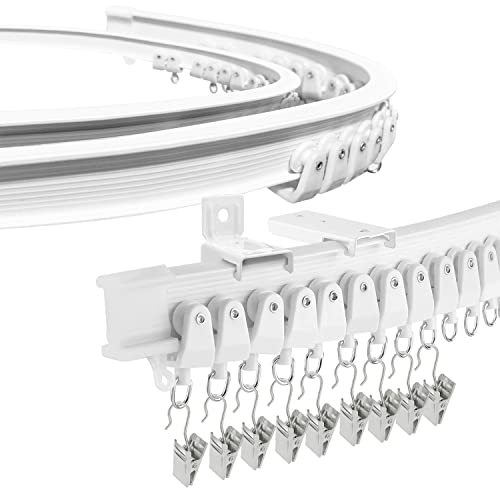 Curtain Track Room Divider, Bendable Curved Ceiling & Wall Mount Flexible Track System with Clips, 8Ft Alloy Plastic Drop Sliding Curtain Track for Bay Window - color: White, size: 8Ft