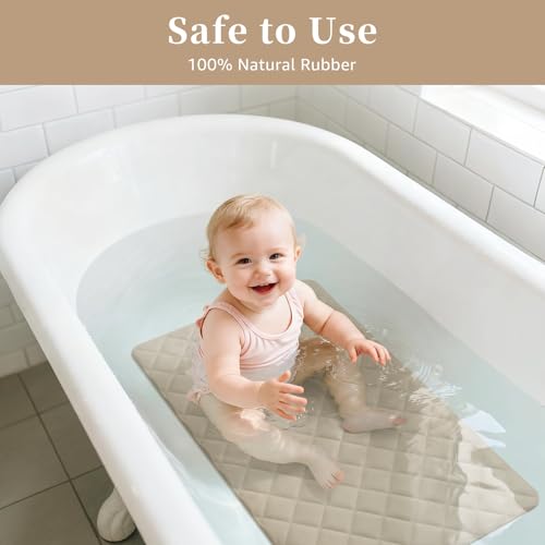 Yolife Bathtub Shower Mat Non Slip, Natural Rubber Bath Tub Floor Liner Mats with Strong Suction Cups for Inside Shower Bathroom, Machine Washable, Soft on Feet, 27.5 x 17 Inch, Brown - color: Brown
