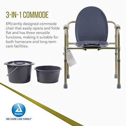 Dynarex Folding Bedside Commode, 3 in 1 Portable Toilet Chair for the Elderly and Disabled, Designed for Free Standing Use, as a Raised Toilet Seat, and Toilet Safety Rail, 1 Folding Bedside Commode - size: Regular