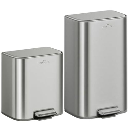 mVm 13 Gal Kitchen Trash Can Set, 8+5.3 Gallon Tall Trash Can with Lid, Smooth Edge Garbage Bin for Home Office (Tin) - color: Tin, size: 13Gal