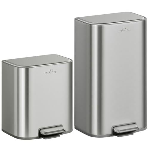 mVm 13 Gal Kitchen Trash Can Set, 8+5.3 Gallon Tall Trash Can with Lid, Smooth Edge Garbage Bin for Home Office (Tin) - color: Tin, size: 13Gal