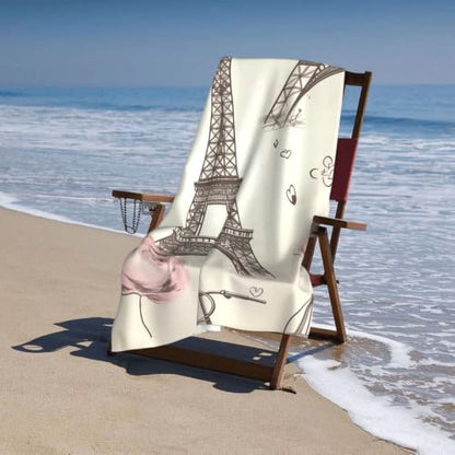 The Eiffel Tower and a Bicycle Bath Towel Super Absorbent Beach Towels Microfiber Bathroom Towel 32 x 52 Inch - color: The Eiffel Tower and a Bicycle