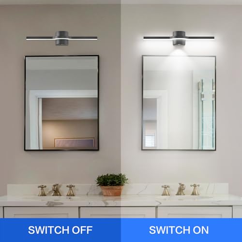 Bathroom Light Fixtures Over Mirror – 24 Inch Black Vanity Light for Bathroom LED Dimmable 6000K Cool White with Extra Spotlight Modern Matte Black Aluminum - size: 24 Inch