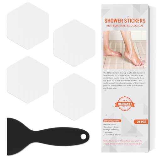 Non Slip Bathtub Stickers, Shower Stickers for Safety Bathroom Tubs, Bathtub Non Slip Stickers and Adhesive Decals Scraper for Bath Tub, Shower Floor, Stairs, Ladders(Square Shape, Clear) (24, Clear) - color: Clear