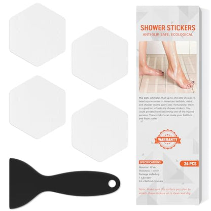 Non Slip Bathtub Stickers, Shower Stickers for Safety Bathroom Tubs, Bathtub Non Slip Stickers and Adhesive Decals Scraper for Bath Tub, Shower Floor, Stairs, Ladders(Square Shape, Clear) (24, Clear) - color: Clear