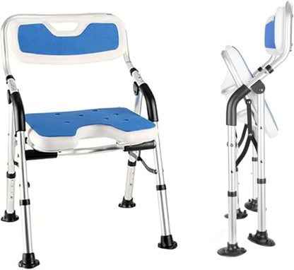 DEWEL Foldable Shower Chair for Elderly and Disabled, Folding Shower Seat with Armrests and Back Height Adjustable, Aluminum Alloy Bath Seat for Inside Shower, 330lbs Capacity (Blue) - color: Blue