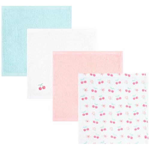 Baby Washcloths 4 Pack 100% Cotton Soft Absorbent Terry Washcloths 10 x 10 Inches for Sensitive Skin Face Hand Body Burp Cloths for Newborn Infants Toddlers Boys Girls (Pink Cherry) - color: Pink Cherry
