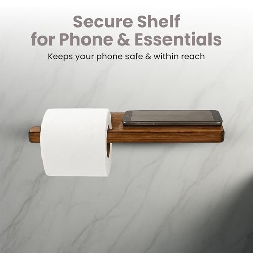 Wooden Paper Toilet Holder with Shelf | Wall-Mounted Tissue Rack | Screwing System Can Be Placed on Right Side | Walnut | 11.81x4.72x0.79 in (Right Side) - size: Right Side