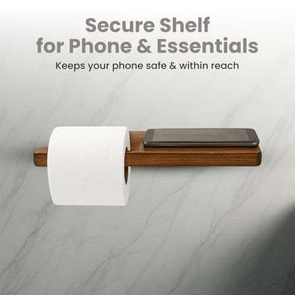 Wooden Paper Toilet Holder with Shelf | Wall-Mounted Tissue Rack | Screwing System Can Be Placed on Right Side | Walnut | 11.81x4.72x0.79 in (Right Side) - size: Right Side