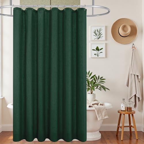 KOUFALL Green Shower Curtain for Bathroom,Boho Linen Washable Waterproof Cloth Shower Curtain Set with Hooks,72x72 Inch Long,Forest Emerald Hunter Dark Green Decor - color: Dark Green, size: 72"W x 72"L (Pack of 1)