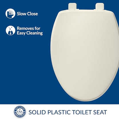 Bemis 7300SLEC Slow Close Toilet Seat, Easy Clean Hinges and Durable Plastic Seat, Made in USA, Elongated, Biscuit - color: Biscuit, size: Elongated