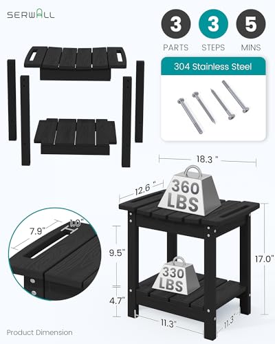 SERWALL Shower Bench, 18" Shower Stool for Inside Shower, HDPE Waterproof Shower Seats for Adults with Storage Shelf & Handles, 360 lbs Capacity- Black - color: Black