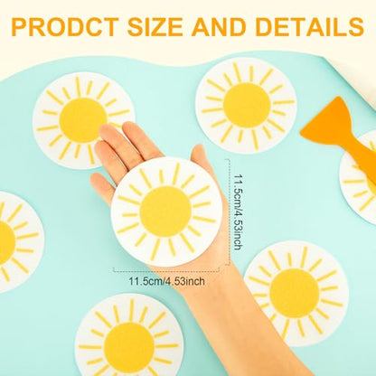 24 Pcs Sun Non Slip Bathtub Stickers Shower Stickers Cute Yellow Sun Bath Tub Decals with Scraper, Anti Slip Safety Shower Treads for Bathroom, Stairs, Pool Steps
